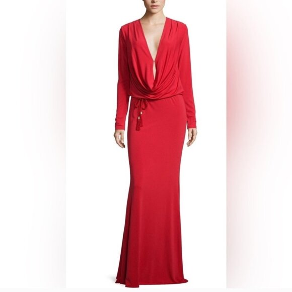 NWTRachel Zoe Field Dress Long Sleeve Front Cowl Maxi Red Size 4